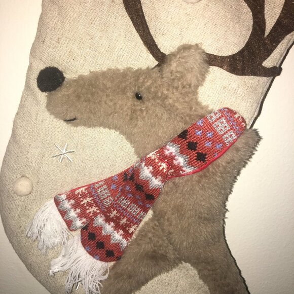 NWOT Holiday Christmas Reindeer Stocking L Cream - Picture 5 of 7